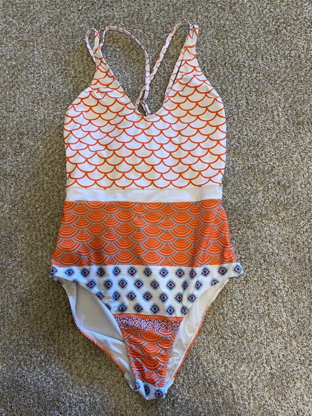 Women’s Orange Patterned Crisscross-Back One-Piece Swimsuit